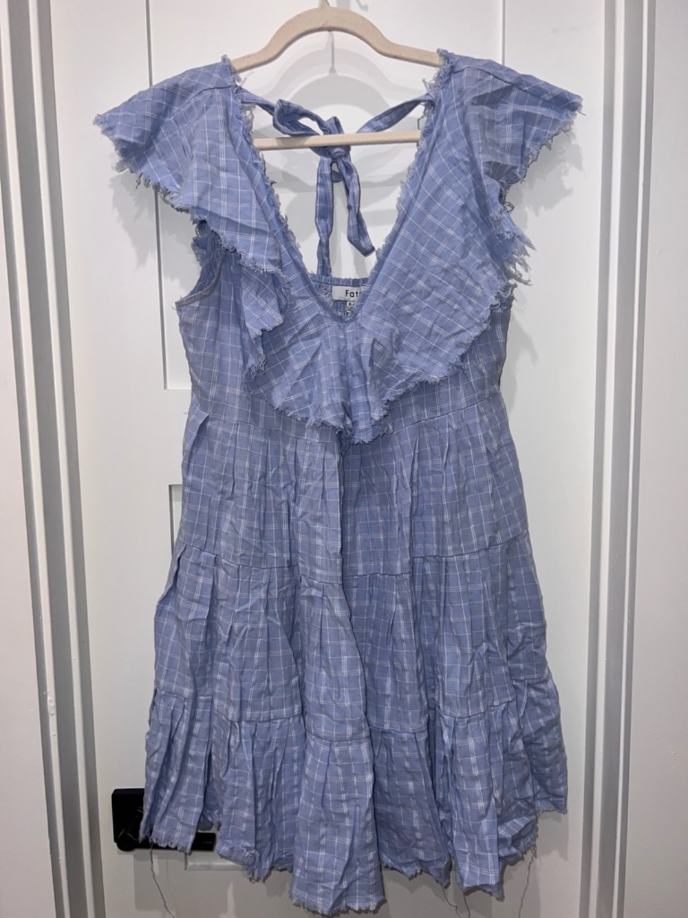 Fate Light Blue Plaid Ruffle Tie-Back Dress